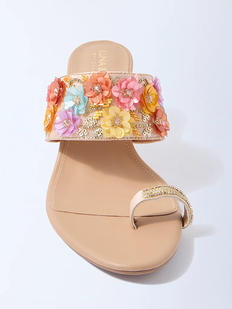 LUNA BLU Multicolour Floral Kolhapuri Sandals - Image 3