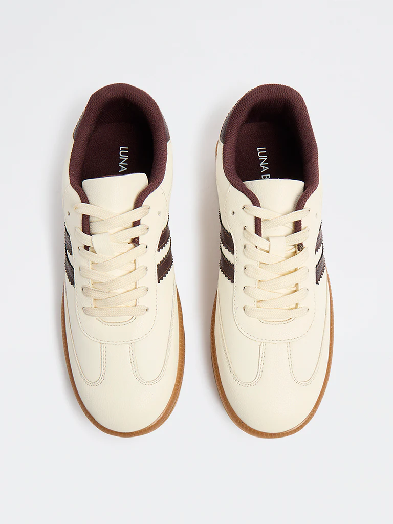 LUNA BLU Off-White Lace-Up Textured Sneakers - Image 3