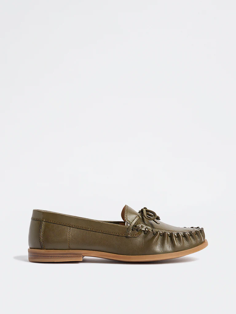 LUNA BLU Olive Bow-Detailed Loafers