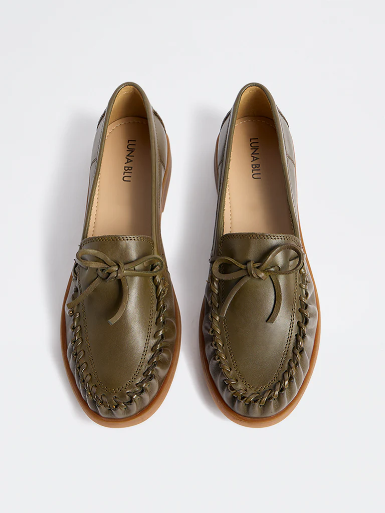 LUNA BLU Olive Bow-Detailed Loafers - Image 2