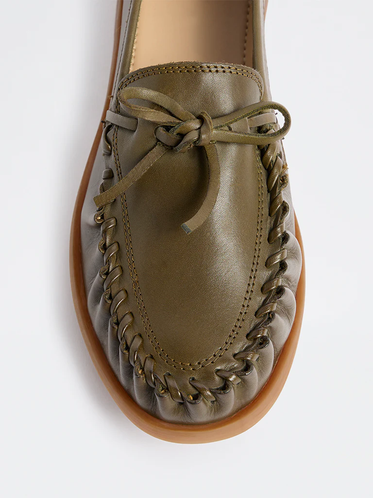 LUNA BLU Olive Bow-Detailed Loafers - Image 3