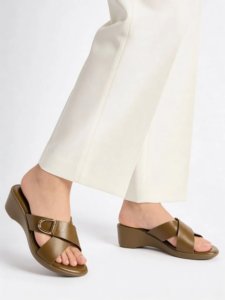 LUNA BLU Olive Criss-Cross Detailed Slides