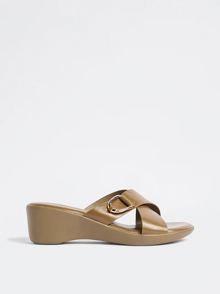 LUNA BLU Olive Criss-Cross Detailed Slides - Image 2
