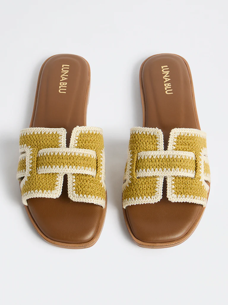 LUNA BLU Olive Knit-Textured Slides - Image 2