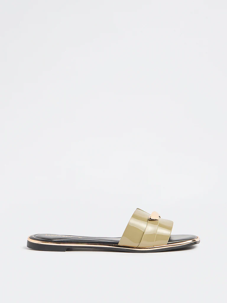 LUNA BLU Olive Metal-Detail Slides - Image 2
