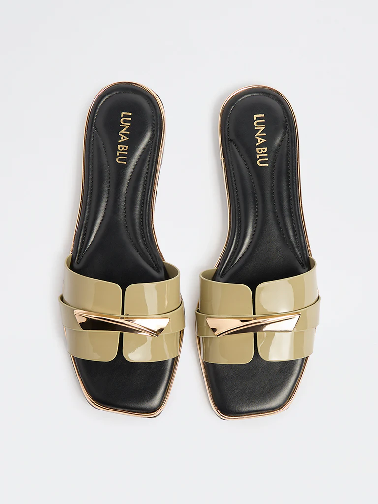 LUNA BLU Olive Metal-Detail Slides - Image 3