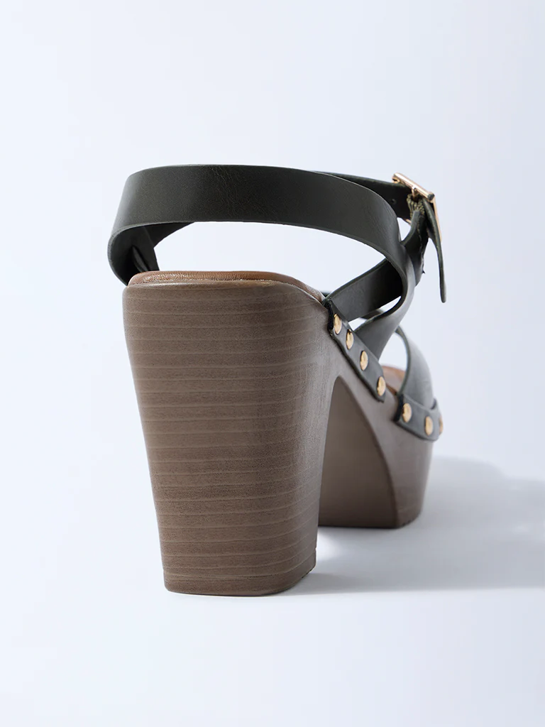 LUNA BLU Olive Stud-Detailed Block-Heel Sandals - Image 3