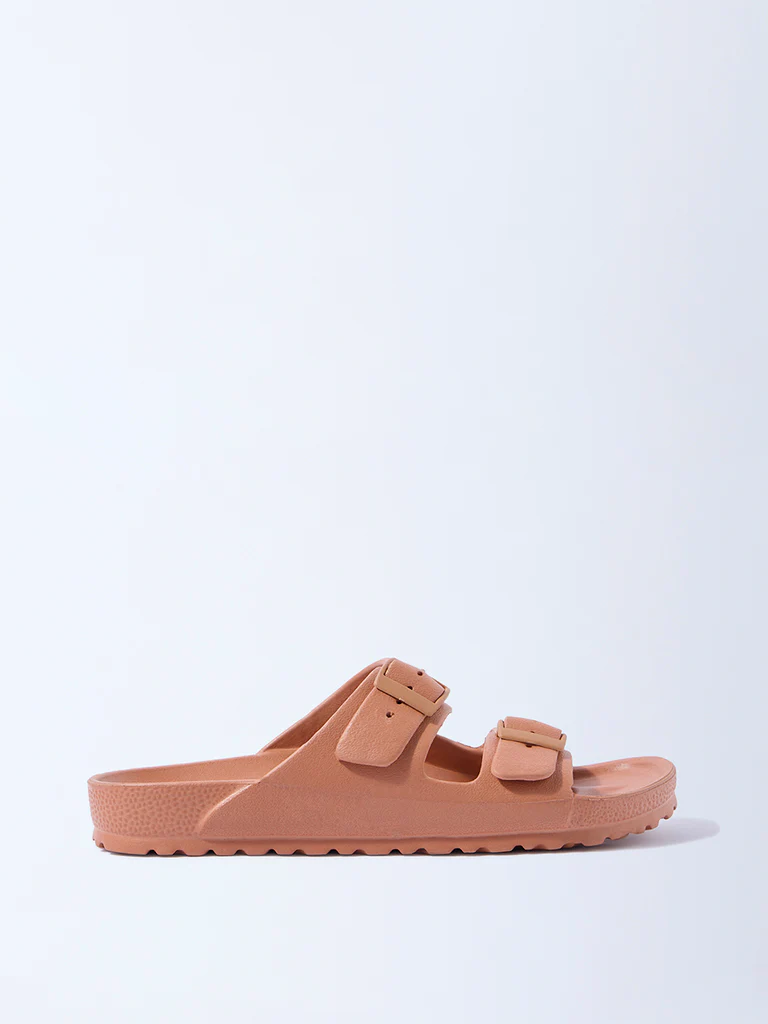 LUNA BLU Orange Dual-Strap Slip-On Sandals