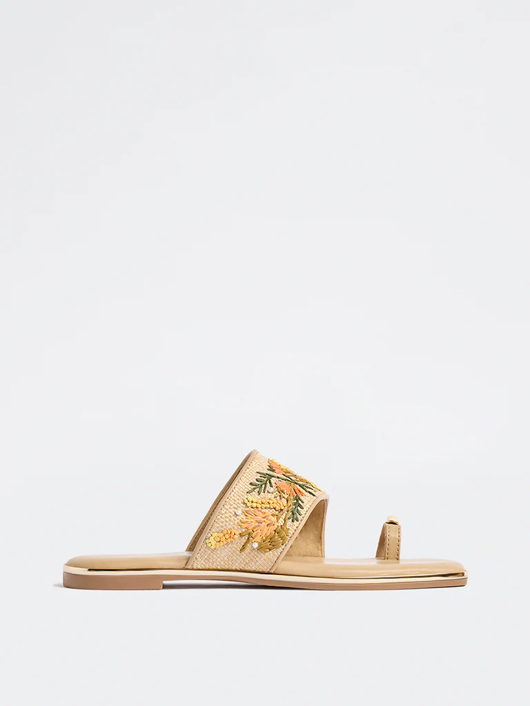 LUNA BLU Orange Floral Embroidered Toe-Ring Sandals