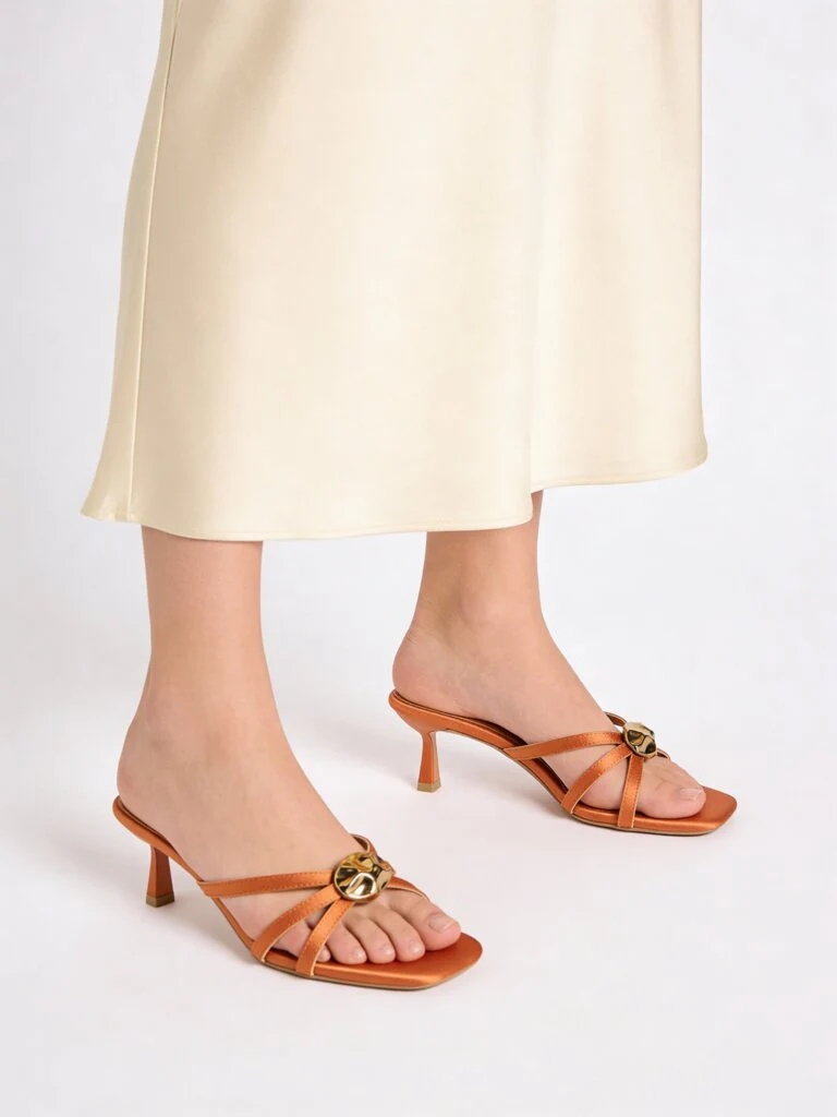 LUNA BLU Orange Metal-Detailed Heel Sandals