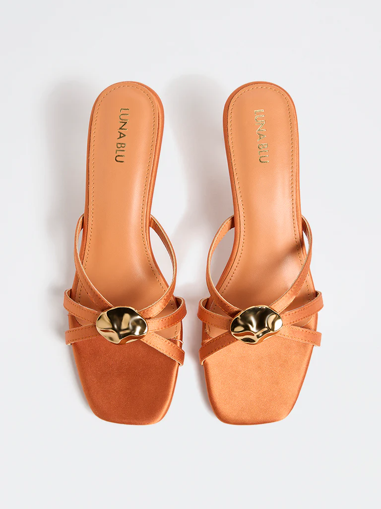 LUNA BLU Orange Metal-Detailed Heel Sandals - Image 3