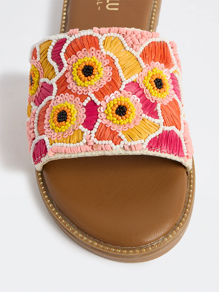 LUNA BLU Pink Floral Embroidered Slides - Image 3