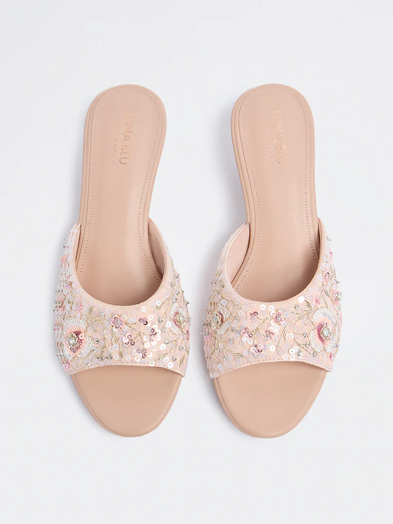 LUNA BLU Pink Sequin Embellished Kitten Heel Sandals - Image 3