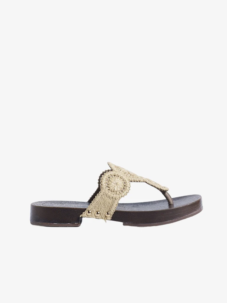 LUNA BLU Raffia Beige Textured Thong-Strap Sandals - Image 3