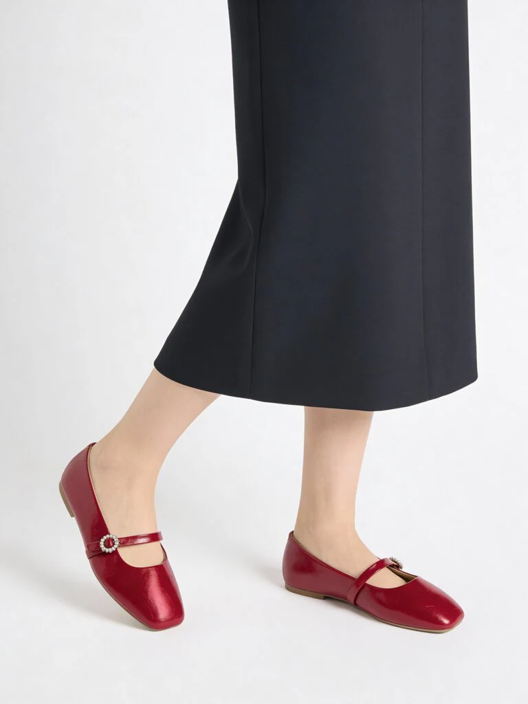 LUNA BLU Red Embellished Mary Jane Shoes