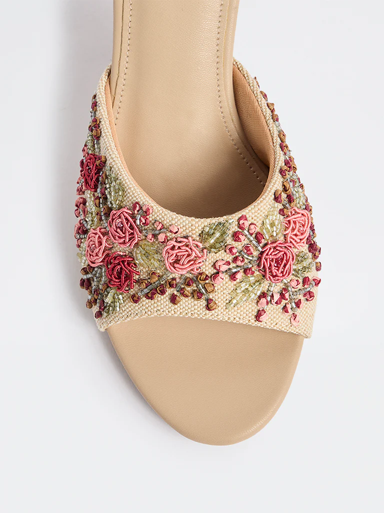 LUNA BLU Red Floral Embellished Kitten Heel Sandals - Image 4