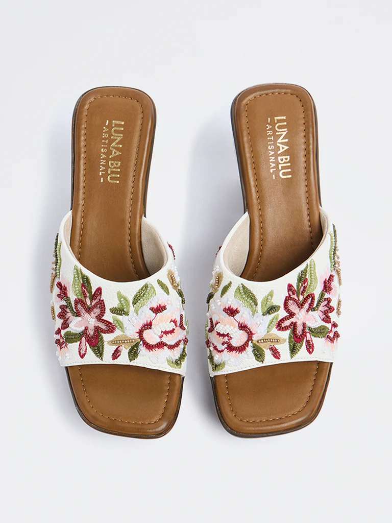 LUNA BLU Red Floral Embroidered Heel Sandals - Image 3