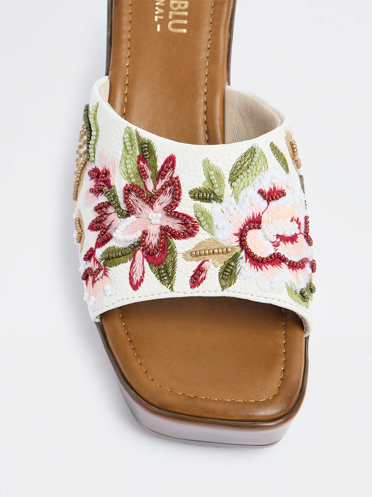 LUNA BLU Red Floral Embroidered Heel Sandals - Image 4