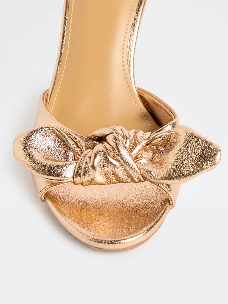 LUNA BLU Rose Gold Bow-Design Heel Sandals - Image 3