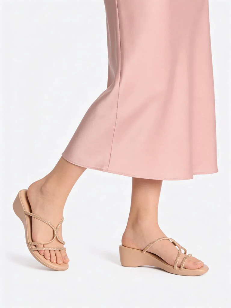 LUNA BLU Rose Gold Crystal-Detailed Wedge Sandals