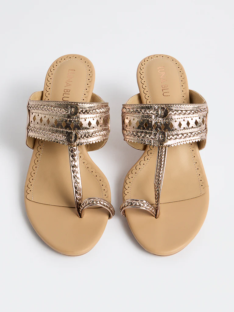 LUNA BLU Rose Gold Kolhapuri Heel Sandals - Image 2