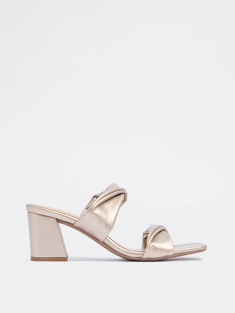 LUNA BLU Rose Gold Ruched Block-Heel Sandals - Image 2