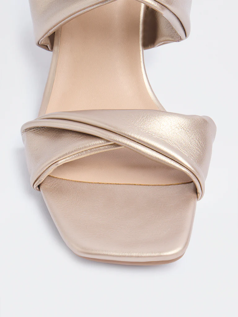LUNA BLU Rose Gold Ruched Block-Heel Sandals - Image 4