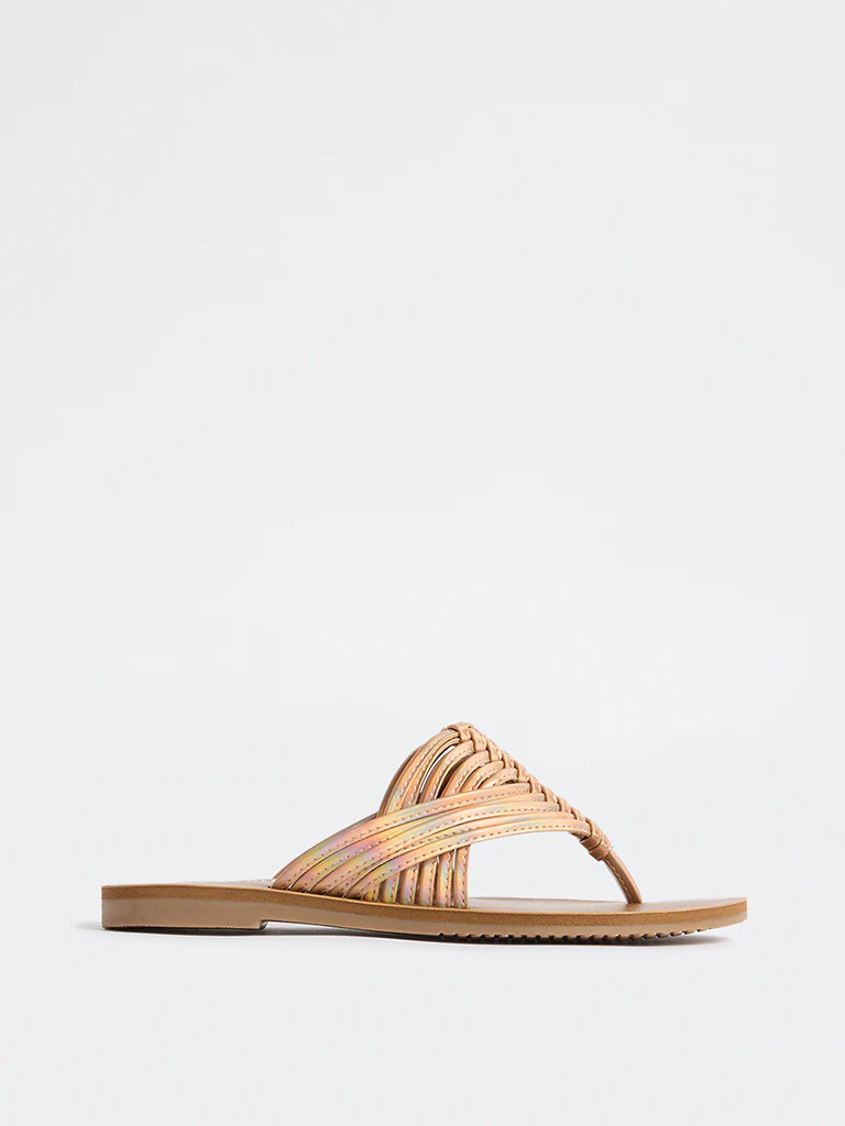 LUNA BLU Rose Gold Woven-Textured Sandals