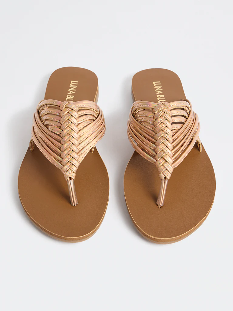 LUNA BLU Rose Gold Woven-Textured Sandals - Image 2