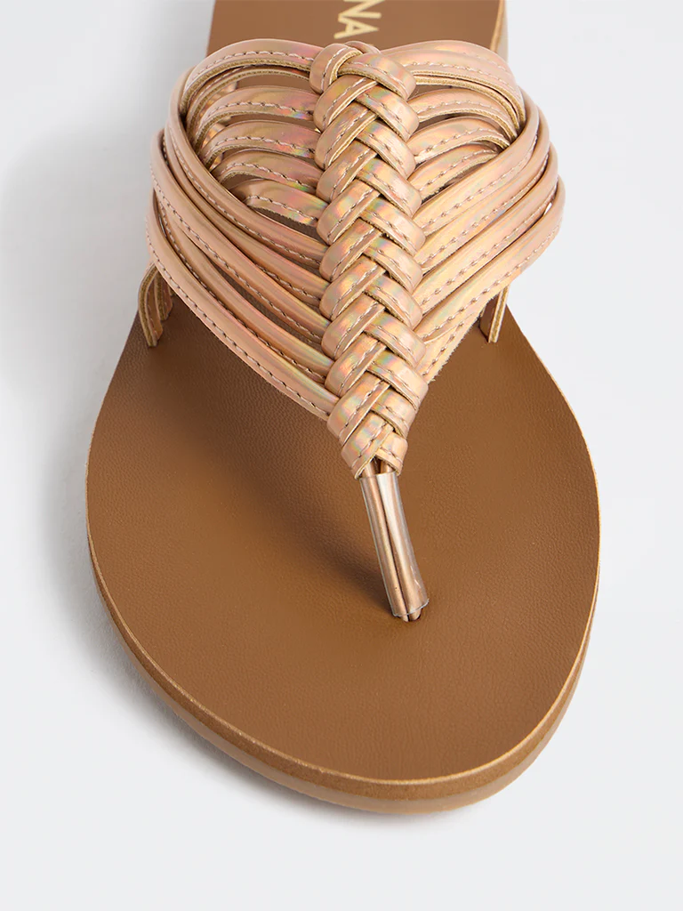 LUNA BLU Rose Gold Woven-Textured Sandals - Image 3