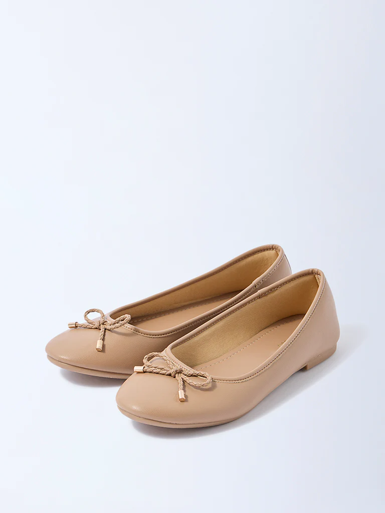 LUNA BLU Tan Bow-Detail Ballerinas - Image 2