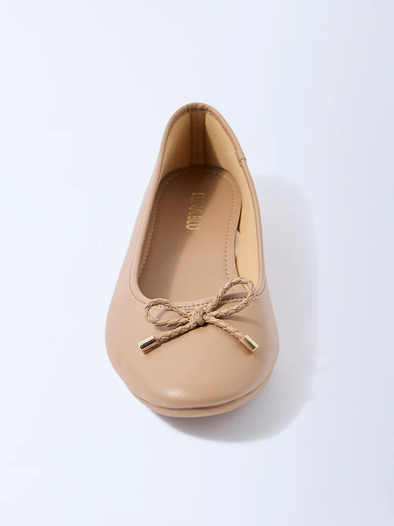 LUNA BLU Tan Bow-Detail Ballerinas - Image 3