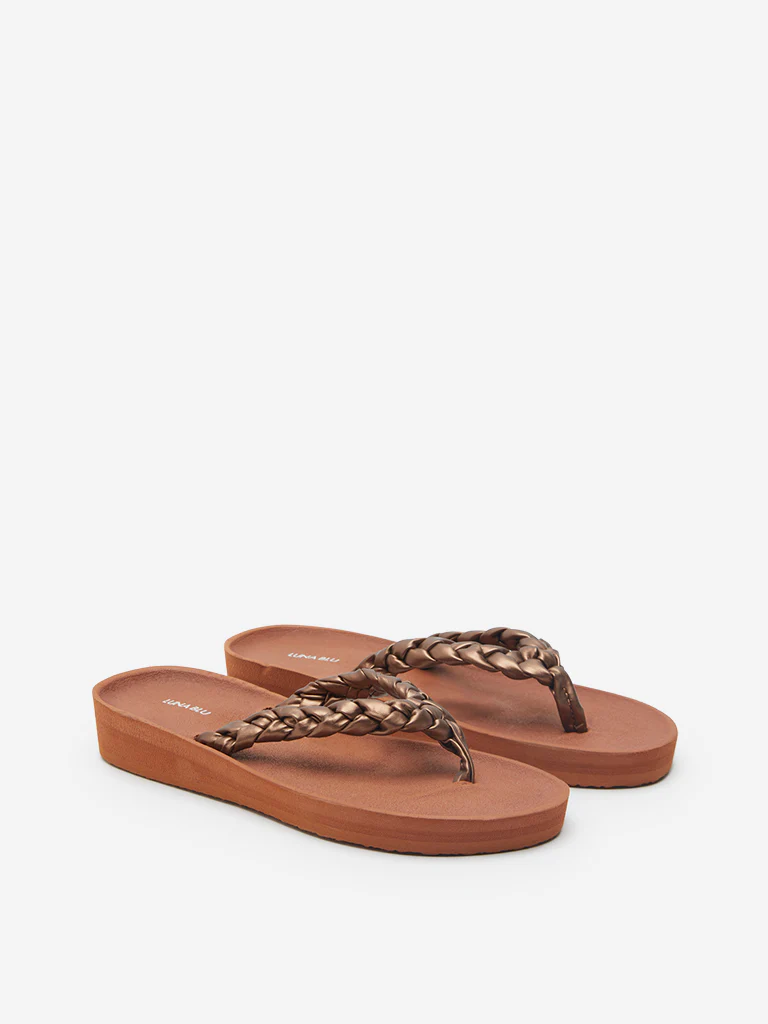 LUNA BLU Tan Braid Pattern Flip-Flops - Image 2