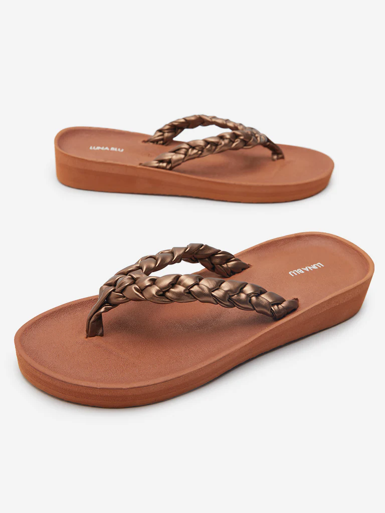 LUNA BLU Tan Braid Pattern Flip-Flops - Image 3