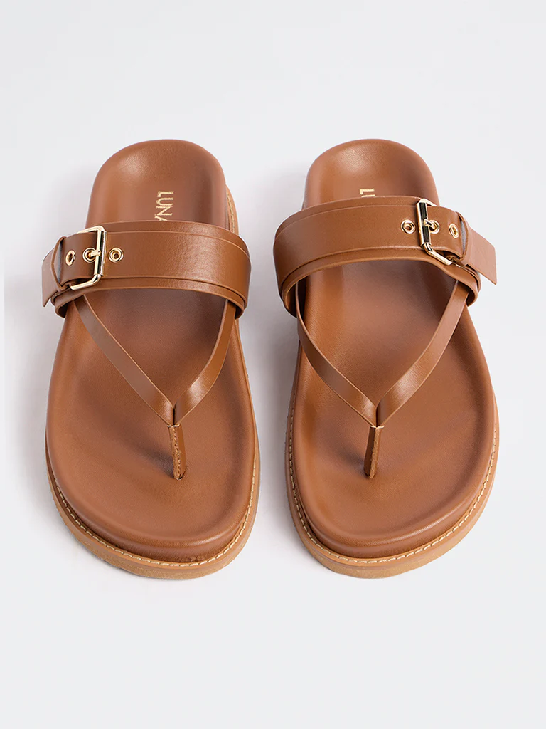LUNA BLU Tan Buckle-Detail Sandals - Image 3