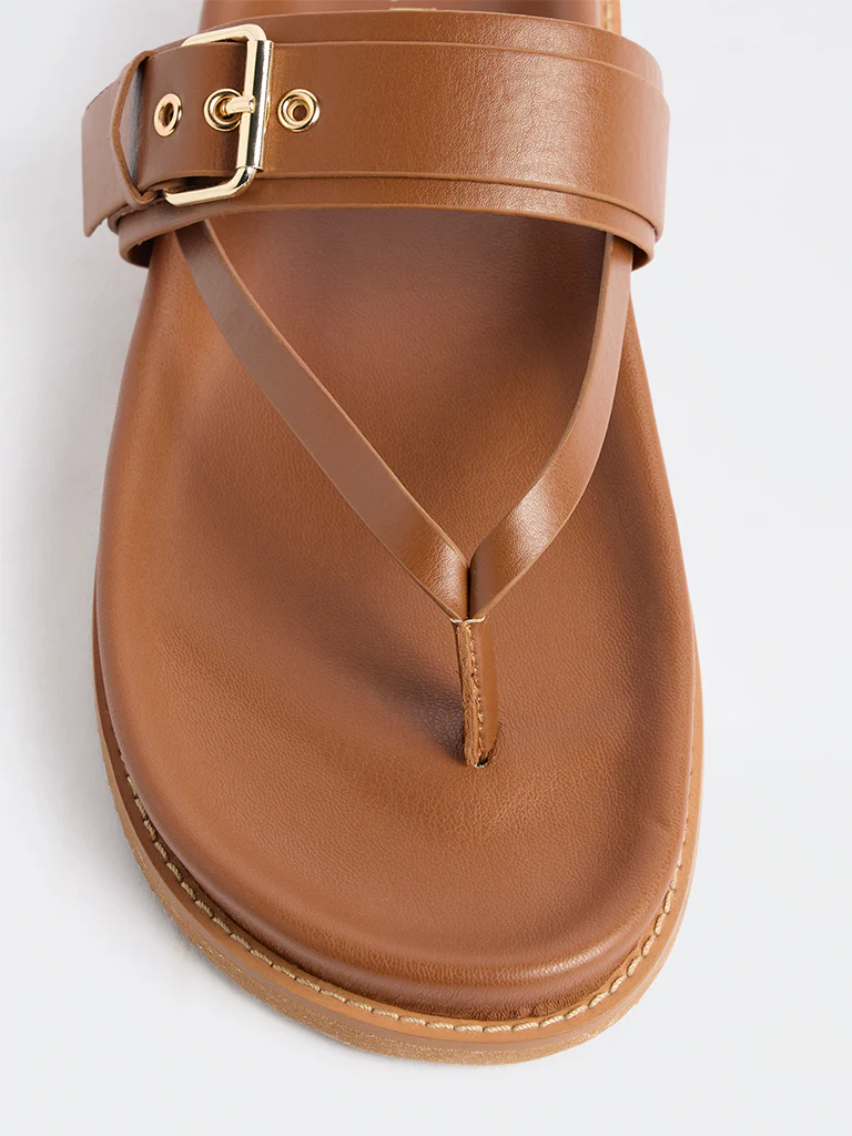 LUNA BLU Tan Buckle-Detail Sandals - Image 4