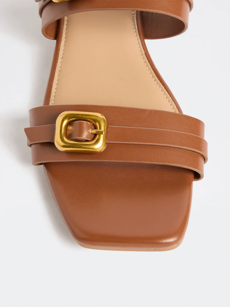 LUNA BLU Tan Buckle-Detailed Sandals - Image 4