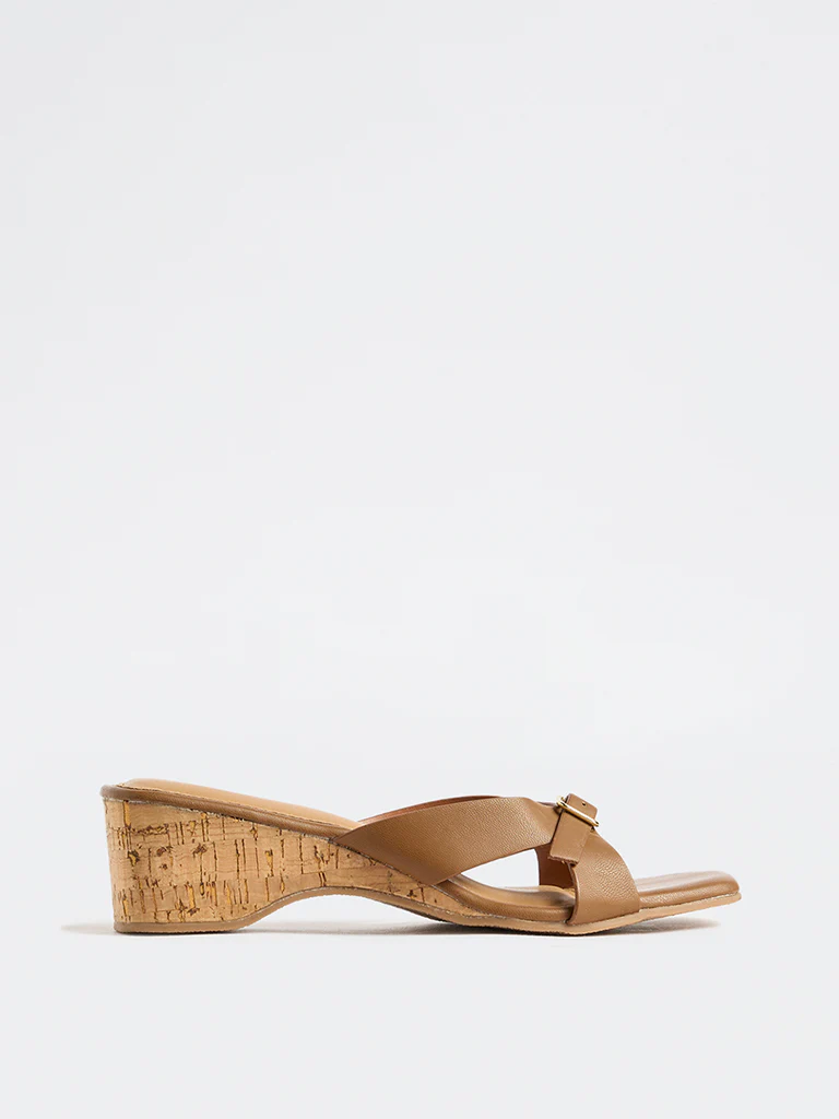 LUNA BLU Tan Buckle-Strap Wedge Sandals - Image 2