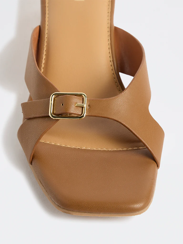 LUNA BLU Tan Buckle-Strap Wedge Sandals - Image 4