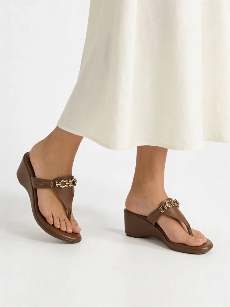 LUNA BLU Tan Chain-Detailed Comfort Sandals