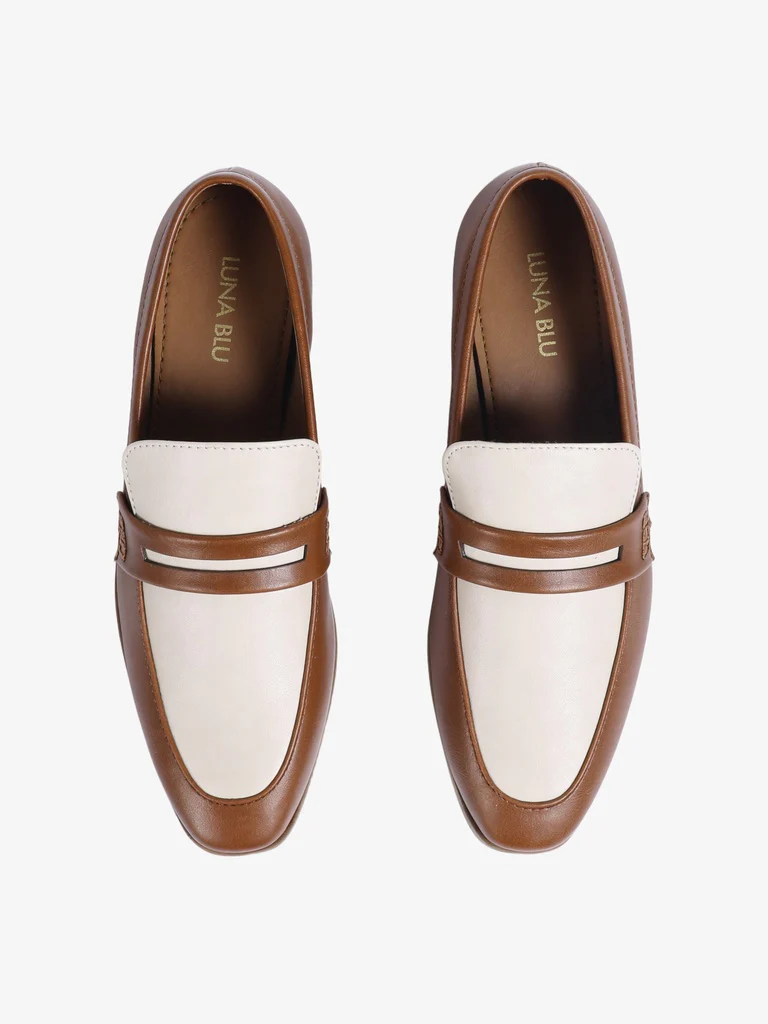 LUNA BLU Tan Color-Blocked Saddle Loafers