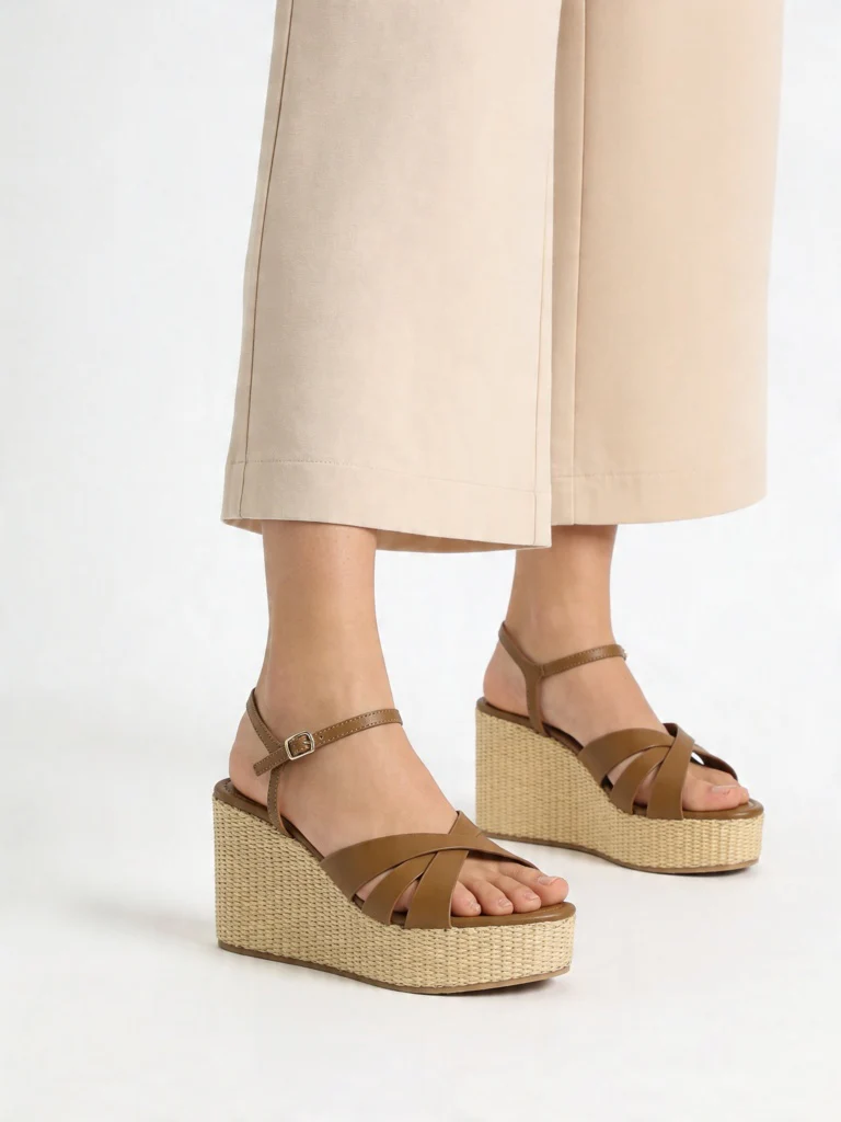 LUNA BLU Tan Cross-Strap Raffia Sandals