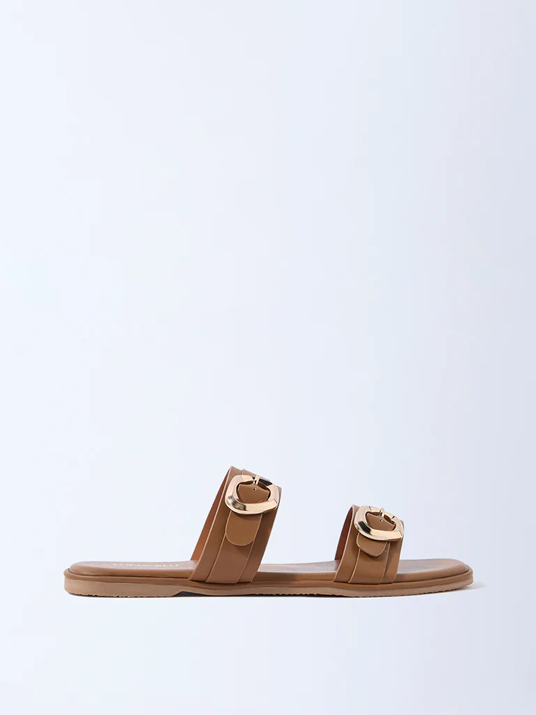 LUNA BLU Tan Dual-Strap Slip-On Sandals - Exclusive - Image 2