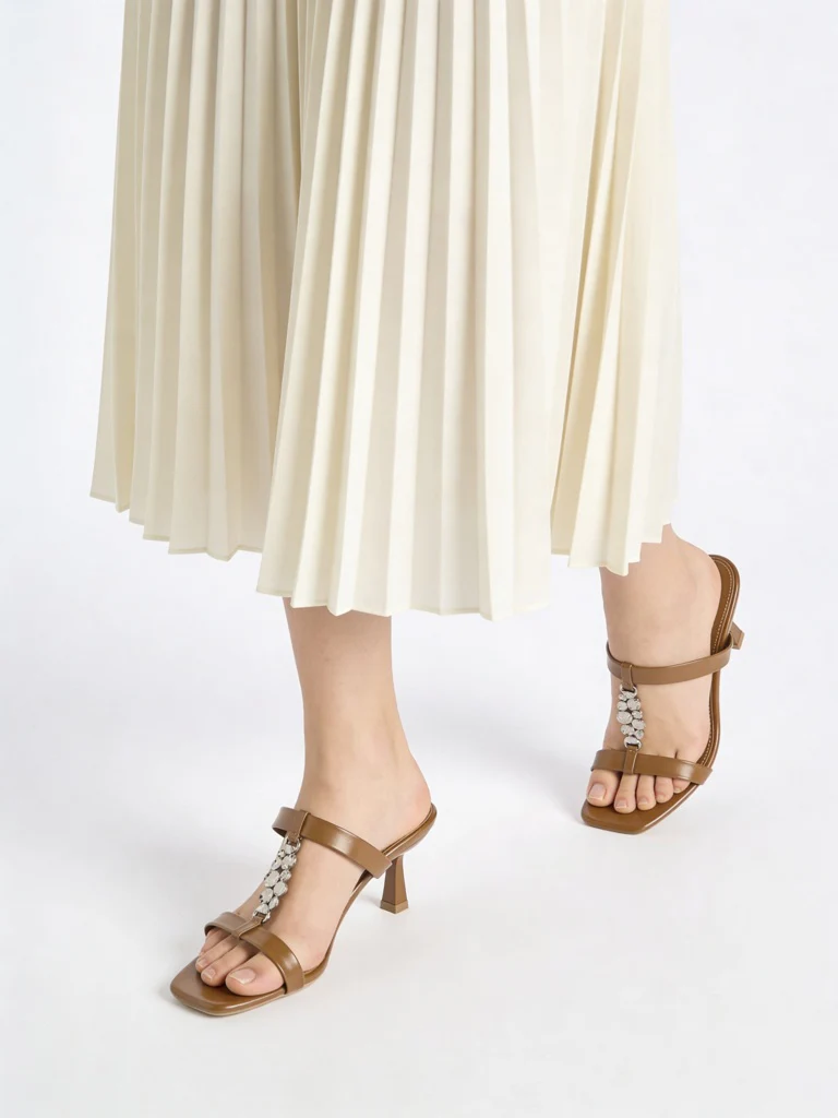 LUNA BLU Tan Embellished Strap Heel Sandals
