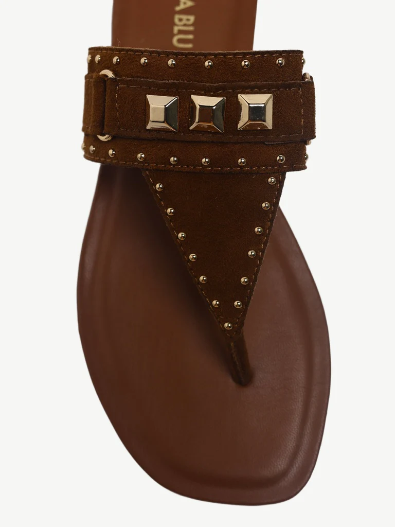 LUNA BLU Tan Embellished Thong-Strap Sandals - Image 3