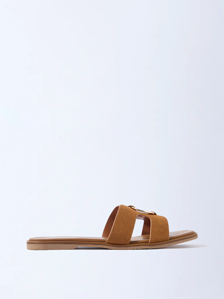 LUNA BLU Tan Hardware-Detailed Suede Slides - Exclusive - Image 2