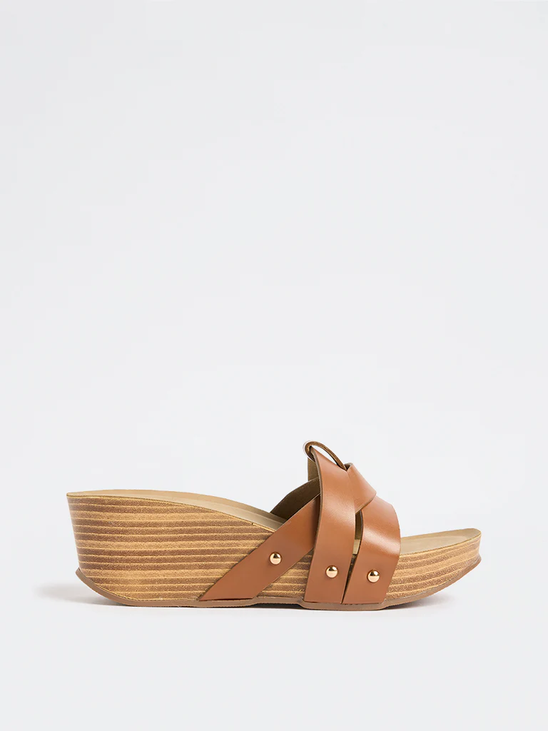 LUNA BLU Tan Multi-Strap Wedge Sandals - Image 2