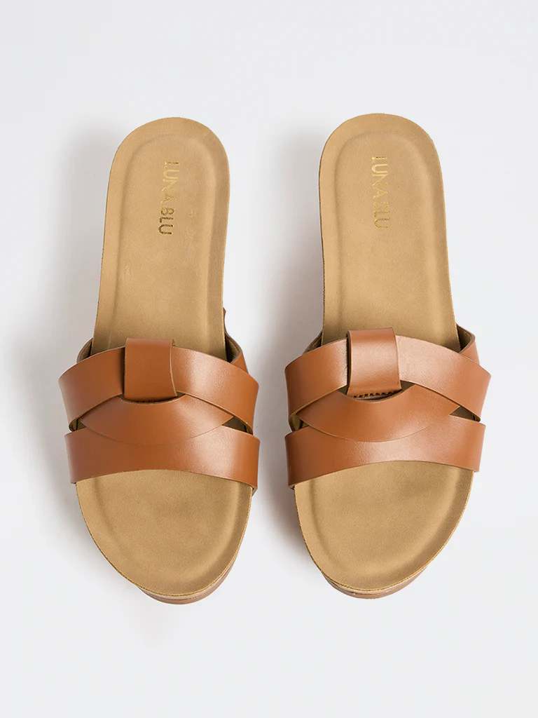 LUNA BLU Tan Multi-Strap Wedge Sandals - Image 3