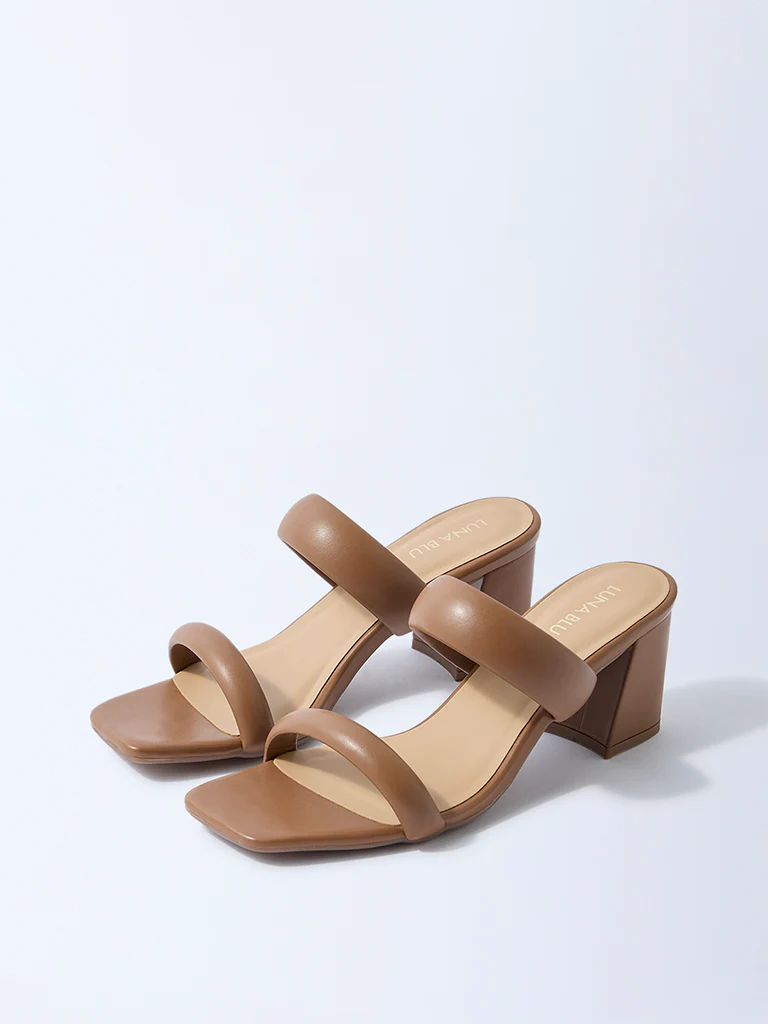 LUNA BLU Tan Puff-Strap Block-Heel Sandals - Image 2