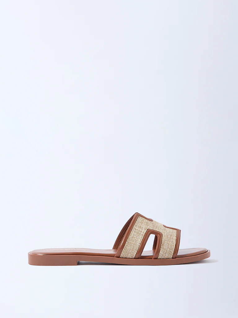 LUNA BLU Tan Raffia-Textured Slides - Exclusive - Image 2
